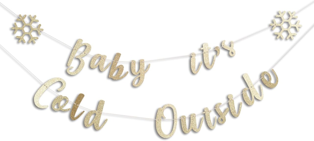 Baby It's Cold Outside - Golden Glitter Snowflake Baby Shower Decorations,Gender Reveal Hanging Banner Sign Decor